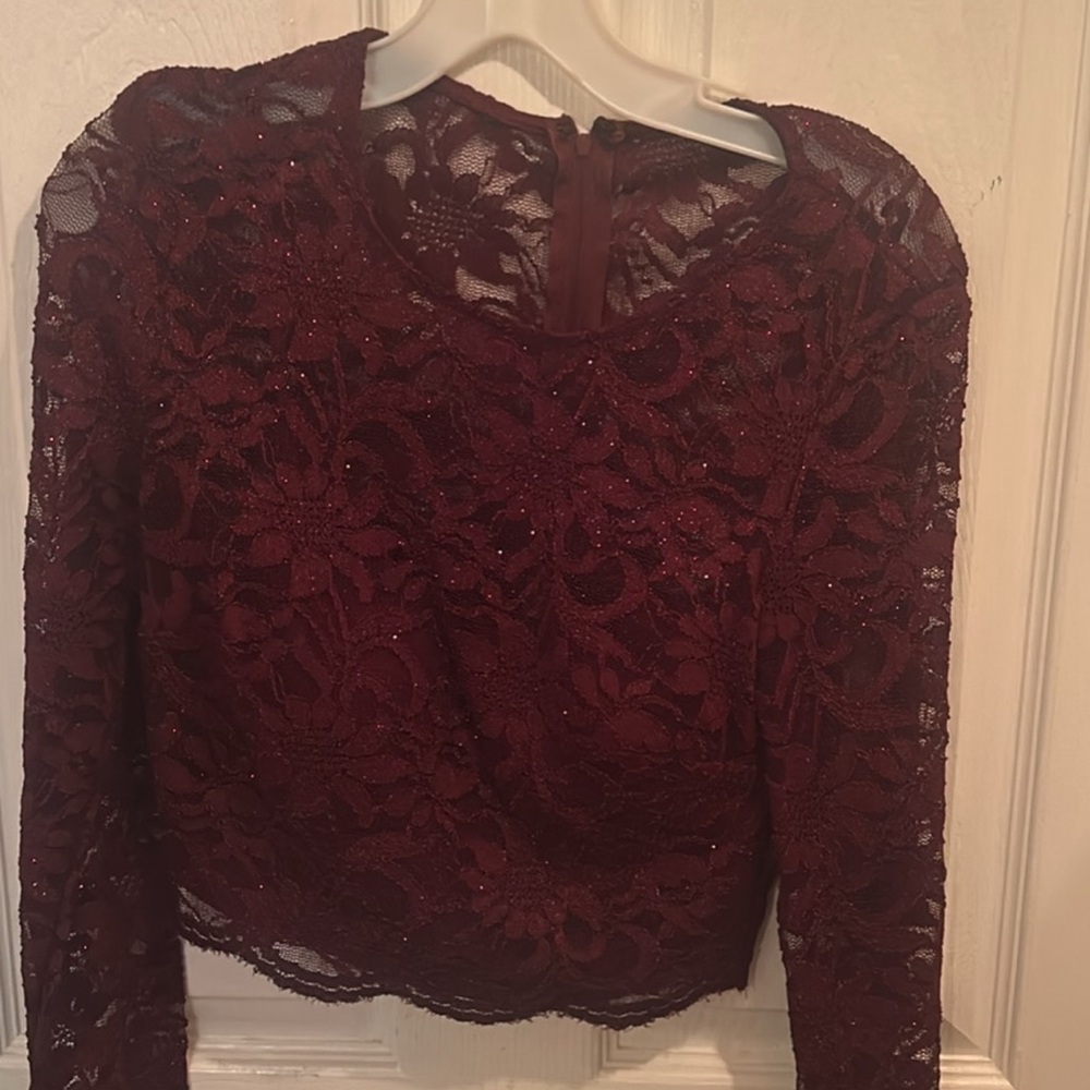 Elegant Lace Burgundy Two Piece